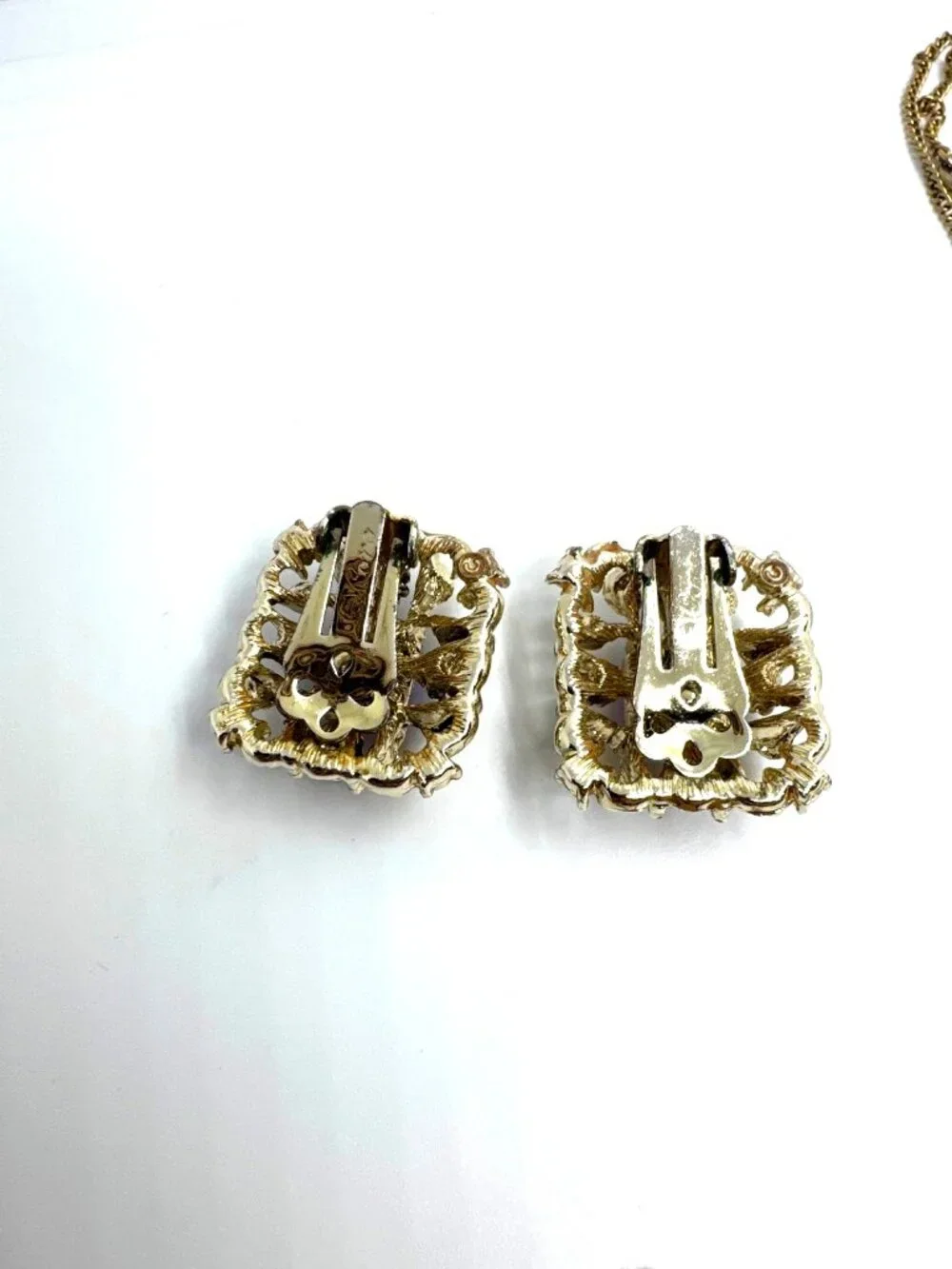 Vintage Coro AB Rhinestone Pendant Necklace Clip Earrings Set Hollywood Regency